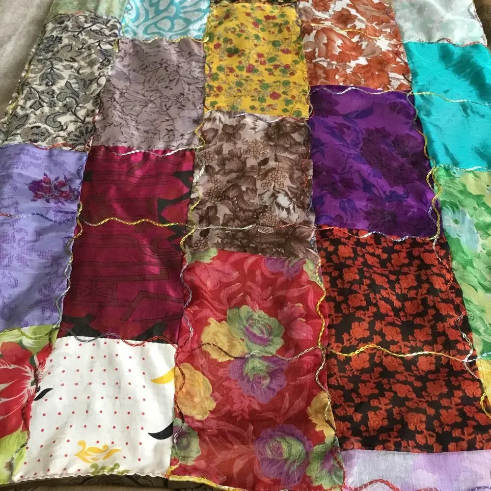 Giardino D'Oriente Lg Rectangle Patch Multicolor 100% Silk Scarf Made in Italy